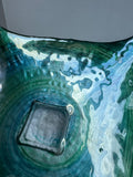 Blue & Green Swirl Reverse Painted Decorative Square Glass Bowl