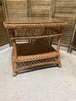 Wicker/Rattan Side Table with Protective Glass