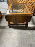 Cane/Glass Top Drop Leaf Coffee Table