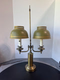 Brass Vintage Double Arm Student Lamp with Green Metal Tole Shades (WORKS)