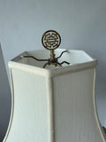 Cream Vintage Ceramic Floral Vase Lamp on Brass Base (WORKS)
