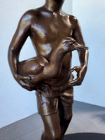 Signed & Numbered Charles Cropper Parks Bronze & Marble Boy with Duck Sculpture