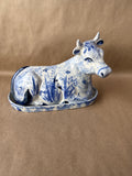 Blue And White Ceramic Cow Butter Dish
