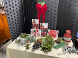 Assorted Christmas Items: Faux Greenery, Bow, Giftware, Napkins, Decor