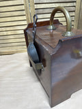 Wood And Brass Coal Scuttle With Metal Liner And Scoop