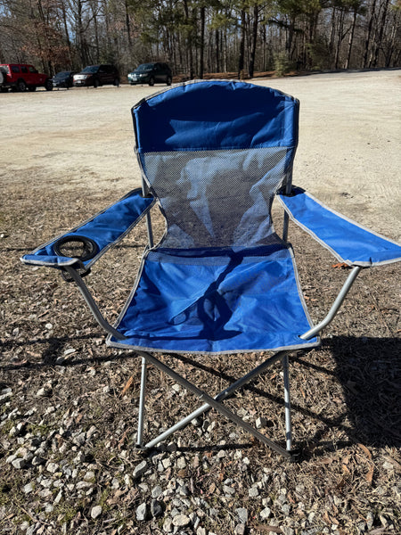 Blue Mesh Folding Camping Chair with Cup Holder