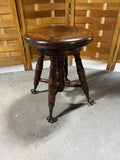Antique Swivel Piano Stool with Glass Ball Feet