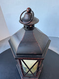 Distressed Black Metal Lantern with Botanical Pillar Candle
