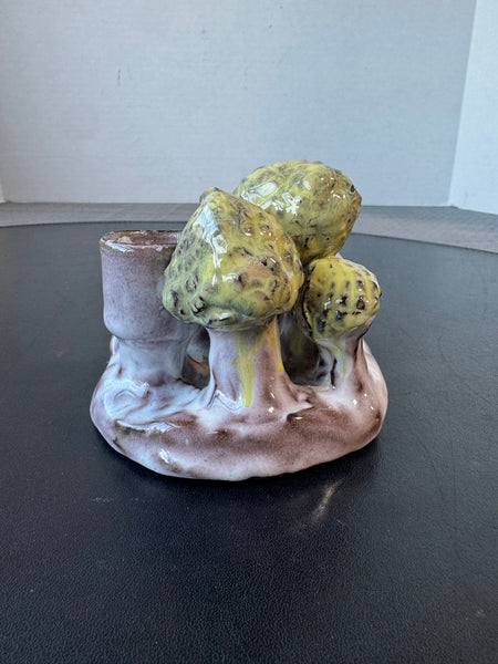 Signed Mushroom Pottery Taper Candle Holder