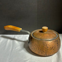 Vintage Stockli Netstal Swiss Made Hammered Copper Pot w/Wooden Handle