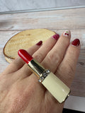 Enamel Gold Tone Lipstick Novelty Stretch Ring