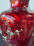 Japanese Ginbari Cloisonne Red Cherry Blossom & Birds Vase