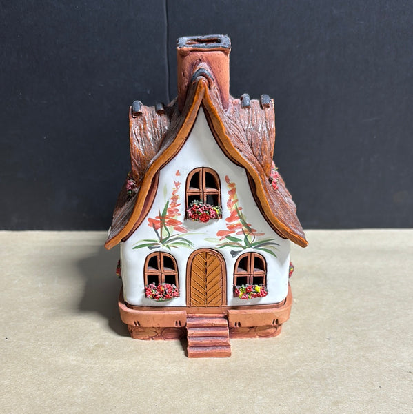 Terracotta Pottery Handmade Painted Glazed Cottage Candle & Incense Burner