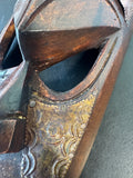Ghanaian Wooden Mask with Intricate Metal Inlay (A)