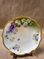 (B) Purple Floral Gold Trim Limoges Saucer Plate