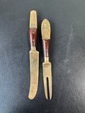 Pair of Vintage Siam Thailand Buddha Teak & Nickel Bronze Flatware