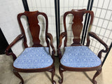 Pair of Arm Chairs with Blue Seat Cushions