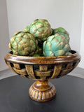 Oriental Accent Vintage Lattice Pedestal Bowl with Artificial Artichokes
