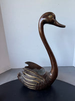 Bronze Tone Brass Large Vintage Swan Planter