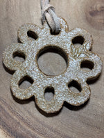 Glazed Pottery Flower Pendant on Suede Cord