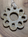Glazed Pottery Flower Pendant on Suede Cord