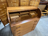 Teak Veneer Mid Century Modern Style Roll Top Desk ***HEAVY ITEM*** READ DETAILS ON PICK UP POLICY***
