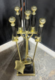 Black Marble & Brass 4-Piece Fireplace Tool Set with Stand