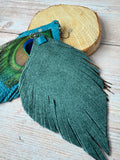 XL Bohemian Peacock Leather Fringe Earrings