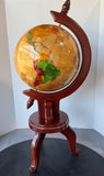 Inlaid Wood Chinese English Globe on Stand AS IS (READ DESCRIPTION CAREFULLY)