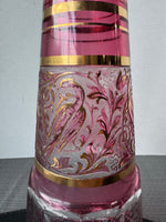 Large Bohemia Venetian Gilt Cranberry Glass Decanter with Stopper