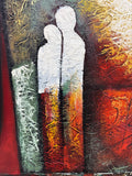 Large Textured Abstract Painting with Two Figures on Canvas; Signed