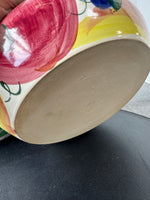 Pair of Hand Painted Fruit Motif Round Stoneware Lidded Canisters