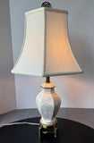 Cream Vintage Ceramic Floral Vase Lamp on Brass Base (WORKS)