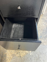 Black Particle Board Cabinets, with 3 Drawers including file drawer, (2)