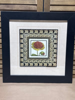 Flower Print with Border with Black/Ivory Border