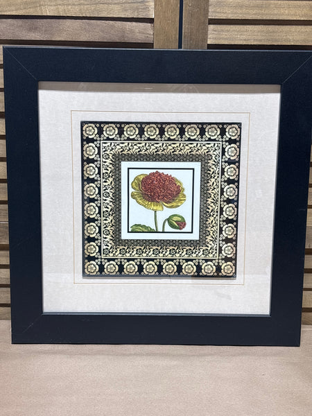Flower Print with Border with Black/Ivory Border