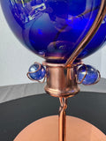 Blue Blown Glass Vintage Gazing Ball with Copper Stand