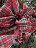 Faux Juniper Pine Spray Wreath with Plaid Bow