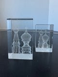 Pair of Onion Dome Buildings Laser Cut Engraved Glass Paperweights