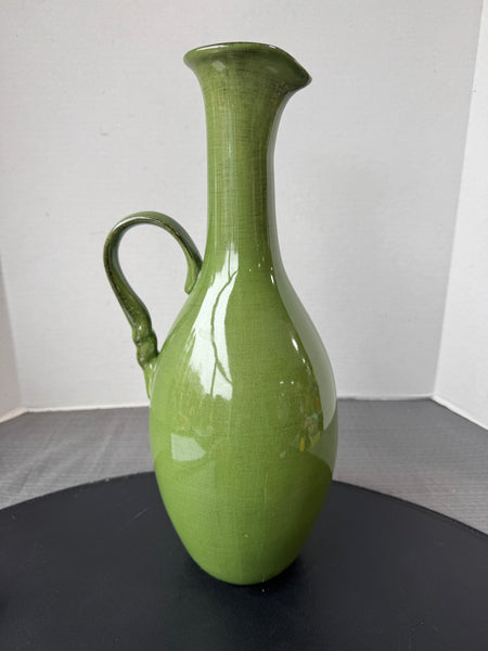 Crackled Pea Green Ceramic Pitcher Vase