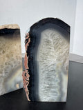 Pair of Large Gray & White Natural Agate Geode Bookends