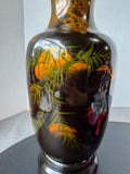 Asian Cranes Black Lacquer Wooden Vase