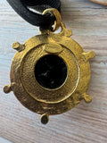 Express Black Ribboned Gold Tone Pendant Choker