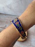 Blue Butterfly Floral Cloisonné Hinged Cuff Bracelet