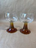 Amber Stemmed Ribbed Wine Goblets- Pair
