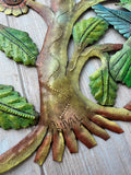 Duval Signed Haitian Floral Birds Tree of Life Punched Metal Wall Art