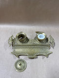 Ornate Brass Desktop Double Inkwell Set - Made In Belgium // READ DESCRIPTION