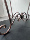 Glass Top Metal Scroll Clock Side Table (WORKS)