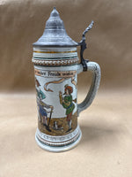 (B) German Beer Stein With Pewter Lid