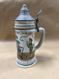 (B) German Beer Stein With Pewter Lid
